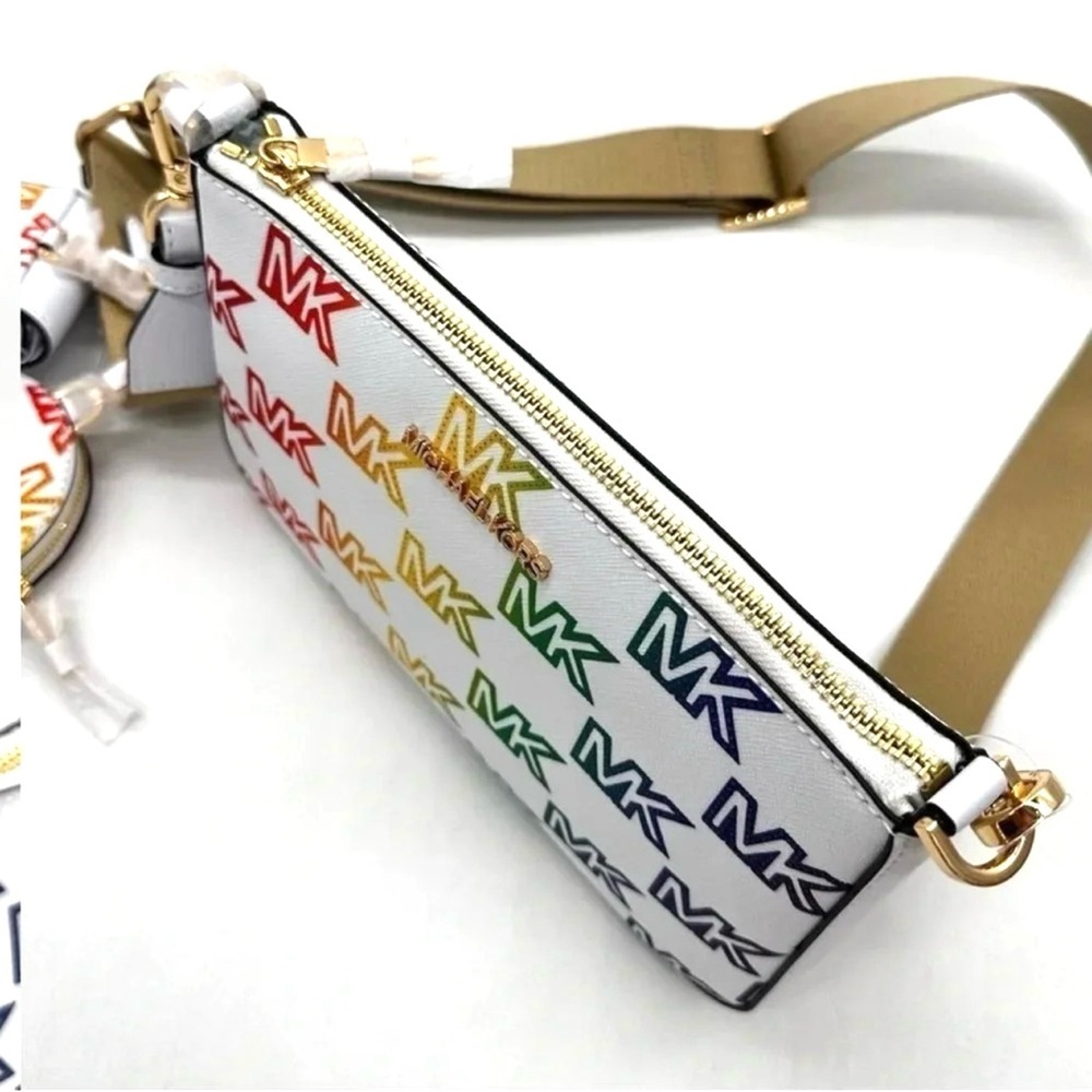 Michael Kors Jet Set Price Medium Crossbody W Tech Accessories Rainbow MK Logo - Picture 5 of 12